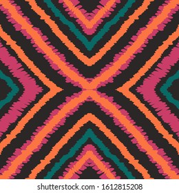 Azure Tribal Vector Seamless Pattern. Ethnic Vintage Carpet Texture. Scarlet Fabric Tie Dye Texture. Rustic Design.
