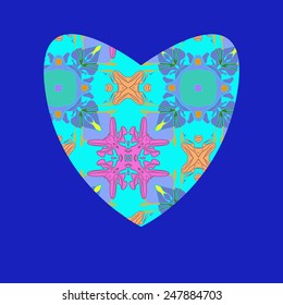 Azure Valentine heart   on a blue   background. Hand drawn.