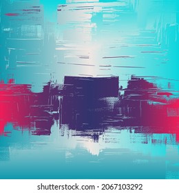 Azure water reflections artwork on canvas. Abstract environment painting, dirty art fantasy. Surreal game landscape. Grungy paint strokes, vector background illustration