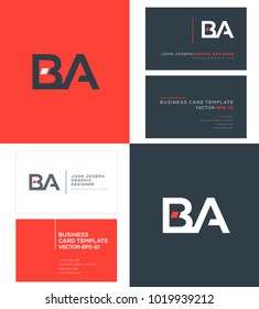 B A, B & A Letters joint logo icon with business card vector template.