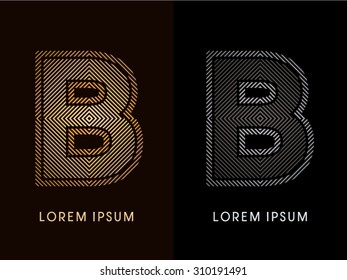 B ,abstract luxury font, Designed using gold and black line square, geometric shape, graphic vector. 