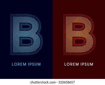 B ,abstract luxury font, Designed using cool and hot colors, line square, geometric shape, graphic vector.