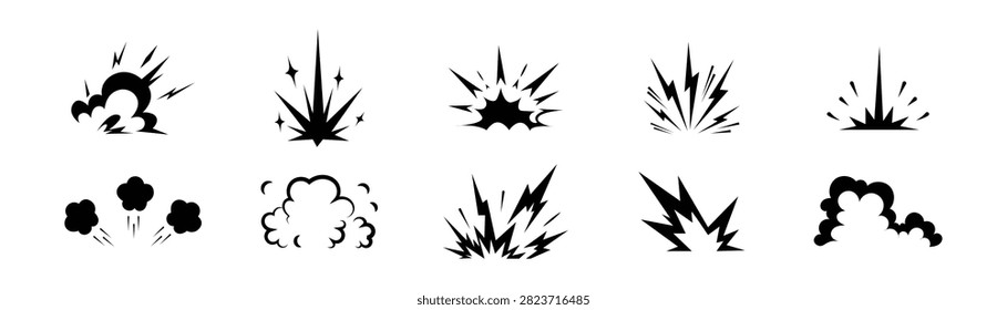 B ack Explosion and Blast Icons Collection – Comic Impact Burst Vector Pack,eps10