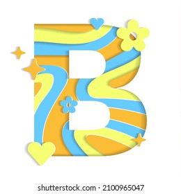 B Alphabet Abstract Paper Lively Flower Heart Sparkle Shine Orange Blue Yellow Mountain Geography Contour Map 3D Layer Line Cutout Card Web Banner