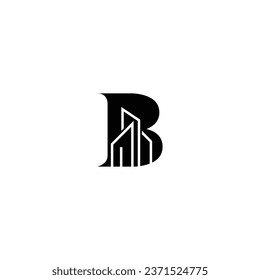 B alphabet building negative space letter logo, Letter B logo formed building symbol