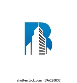 B alphabet building negative space letter logo blue
