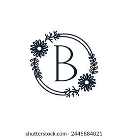 B alphabet capital letter emblem font flower hand drawn art circle elegant floral icon initials logo design