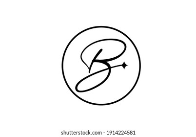 B alphabet letter logo for business with star and circle. Simple elegant lettering for company. Corporate identity branding icon design in black and white
