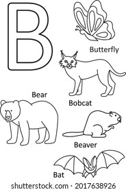 B animals names, Alphabet coloring for kids, Alphabet animals coloring page, ABC coloring, Preschool education