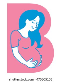B is for Baby. Vector Illustration of a Pregnant Woman.