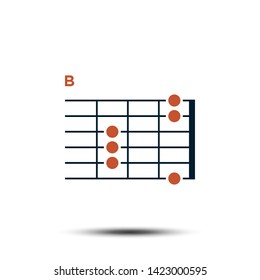 B, Basic Guitar Chord Chart Icon Vector Template