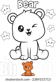 B for Bear Animal Alphabet Coloring Page