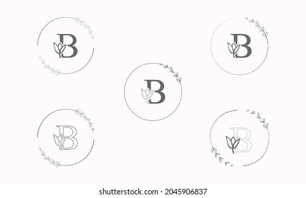 B Logo inicial del vector de belleza, logotipo de escritura a mano de firma inicial, boda, moda, joyería, boutique, floral y botánica con la plantilla creativa para cualquier empresa o negocio.