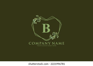 B Beauty vector initial logo, floral letters with flowers leaves and splatters isolated on white and black background. Vector illustration for wedding, greeting cards, invitations template design