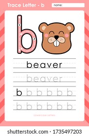 b - beaver : Alphabet A-Z tracing letters worksheet - Exercises for kids