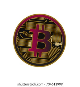 B for billionaire, Bitcoin crypto currency blockchain flat logo a colored triangular background. Block chain bitcoin sticker for web or print. Bitcoin logo.