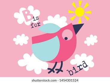 B is for bird print graphic artwork design for baby and kids