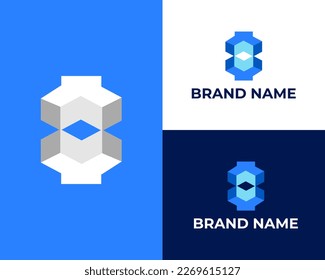 B blockchain 3d logo template technology vector design