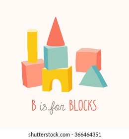 B is for blocks. Colorful alphabet cubes with A,B,C letters.  Isolated vector eps 10 illustration on white background.