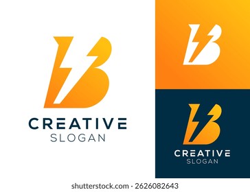 Diseño del logotipo del perno B. Letra B con diseño de logotipo de elemento de relámpago