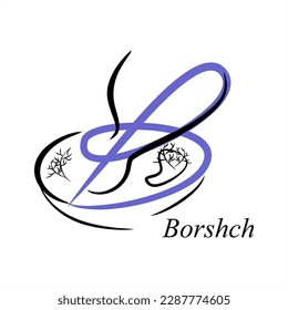 B - Borshch. ABC with food. A series of letters A-Z. Images of food. Minimalism. Beautiful letters. Line drawing. logo design initial B combine with food. Restaurant, menu.
