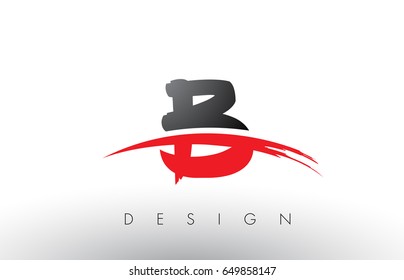 B Brush Logo Letters Design with Red and Black Colors and Brush Letter Concept.