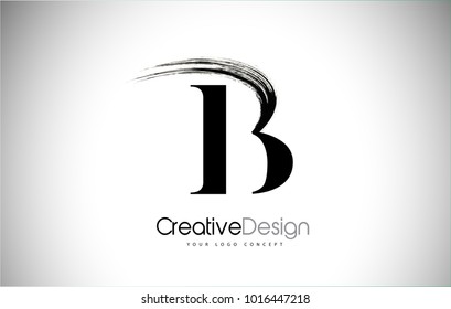 B Brush Stroke Letter Logo Design.  Black Paint Logo Letter  Icon with Elegant Vector Design.