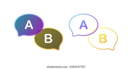 A and B bubbles. Different styles, color, A sign, B sign, A and B bubbles. Vector icons