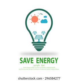 B Bulb light with solar cell energy  inside, Eco green energy, save energy , Save the World, Vector Illustration