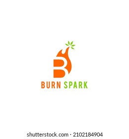 B Brennen mit Spark Leaf Logo Design Vektor