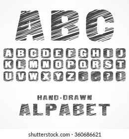  A B C alphabet caps sketch letters in grey, vector illustration