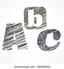 A B C caps sketch letters in grey color, vector illustration