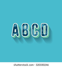 A B C D - 3D Plastique Alphabet - Typography with grunge blue texture and long shadow effect - Vector Illustration - Graphic resource