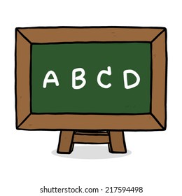 A B C D alphabet, chalk written on green board / cartoon vector and illustration, hand drawn style, isolated on white background.