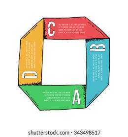 A B C D Cartoon style Progress Steps Infographic Template - Hand Drawn Bent Colorful Ribbon with Sample Text one White Background