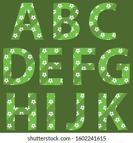 A B C D E F G H I J K alphabets applied with soccer or football field background vector