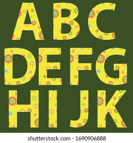 A B C D E F G H I J K Alphabete, die mit einfacher Vektorillustration auf dem Hintergrund des Virusmusters