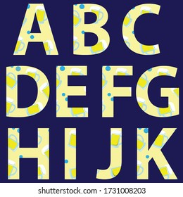 A B C D E F G H I J K alphabets applied with beer in glass vector