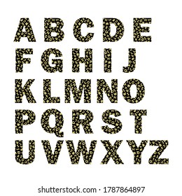 A B C D E F G H I J K L M N O P Q R S T U V W X Y Z - English alphabet, capital letters. pattern of gold letters. Vector stock illustration eps10