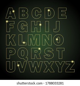 A B C D E F G H I J K L M N O P Q R S T U V W X Y Z - English alphabet, capital letters. gold letters. Vector stock illustration eps10