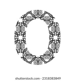 A B C D E F G H I J K L M N O P Q R T U V W X Y Z font set with aztec and oceania tattoo style. Doodle font letters collection with decorative, floral and etnic elements. 