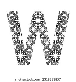 A B C D E F G H I J K L M N O P Q R T U V W X Y Z font set with aztec and oceania tattoo style. Doodle font letters collection with decorative, floral and etnic elements. 