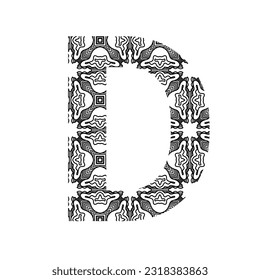 A B C D E F G H I J K L M N O P Q R T U V W X Y Z font set with aztec and oceania tattoo style. Doodle font letters collection with decorative, floral and etnic elements. 