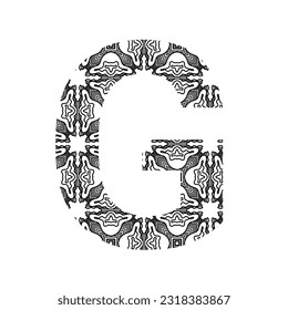 A B C D E F G H I J K L M N O P Q R T U V W X Y Z font set with aztec and oceania tattoo style. Doodle font letters collection with decorative, floral and etnic elements. 
