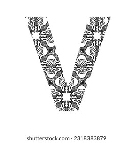 A B C D E F G H I J K L M N O P Q R T U V W X Y Z font set with aztec and oceania tattoo style. Doodle font letters collection with decorative, floral and etnic elements. 