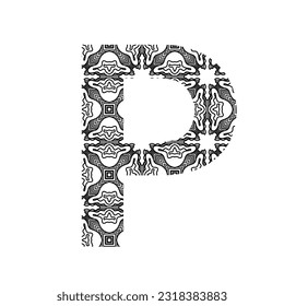 A B C D E F G H I J K L M N O P Q R T U V W X Y Z font set with aztec and oceania tattoo style. Doodle font letters collection with decorative, floral and etnic elements. 