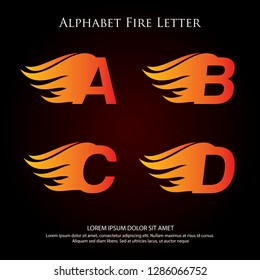 A B C D Letter Flame Logo Design. Fire Logo Lettering Concept on Dark Background Vector