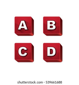 A B C D Letter on red cubic 3D blocks vector
