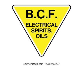 B. C. F. - Señales de triángulo de extinción de incendios, aguardientes eléctricos, aceites, equipos contra incendios, señal de protección