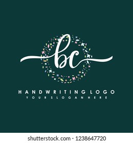 B C Initial handwriting logo vector